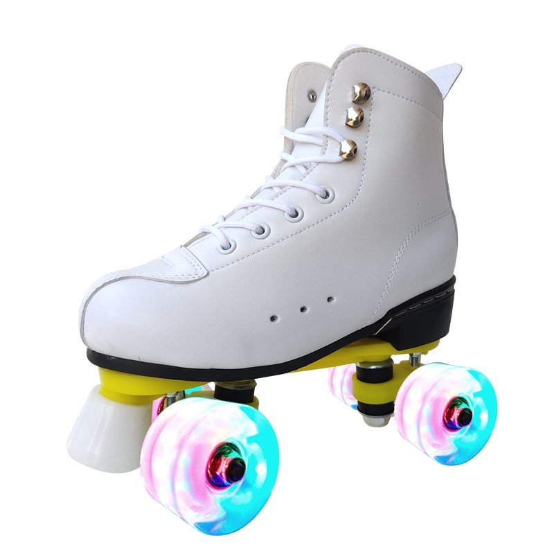 a grown man with two skates and a man with two roller skates and an adult with two roller skates