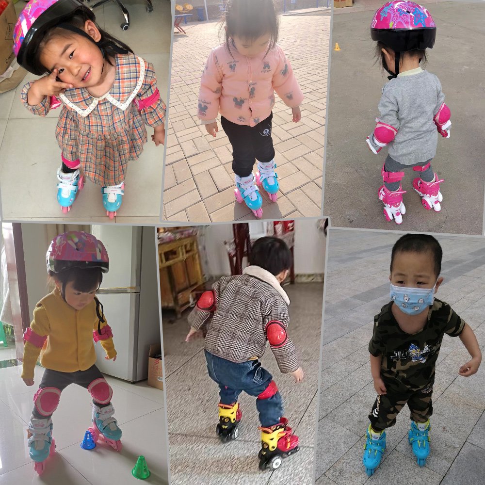 Two-and-a-three-year-old 6-year-old baby skates and five-year-old princess red-and-done four-wheel-breed skates and ice-dry early school
