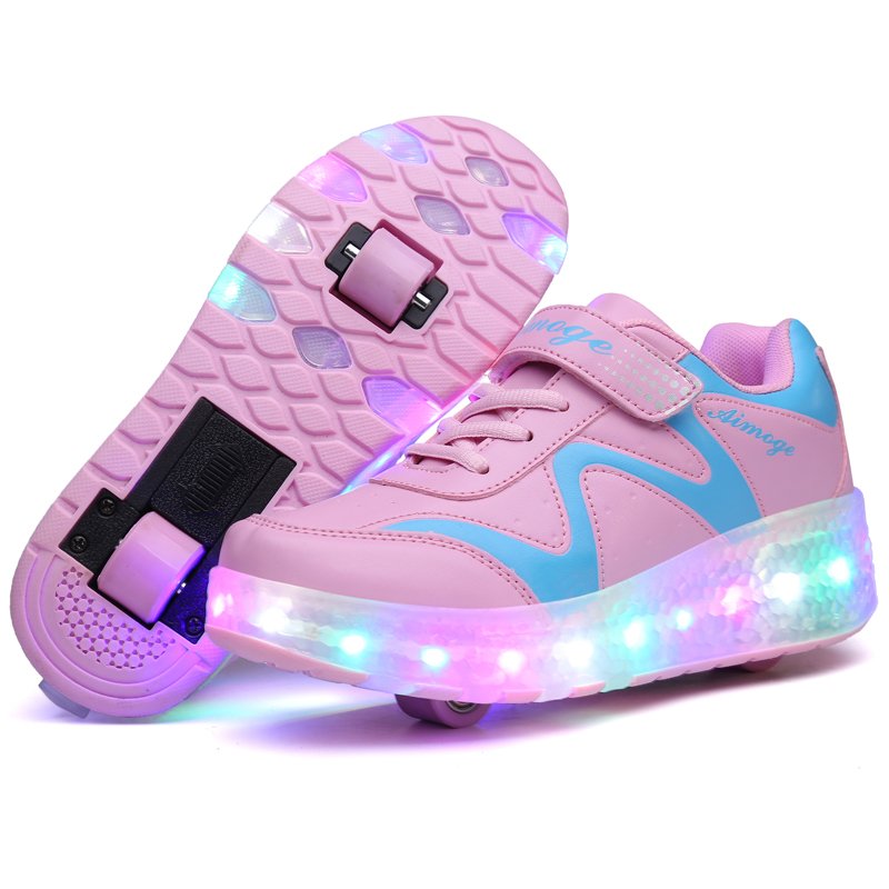 Shoes for a girl with two-wheel skates and skating shoes