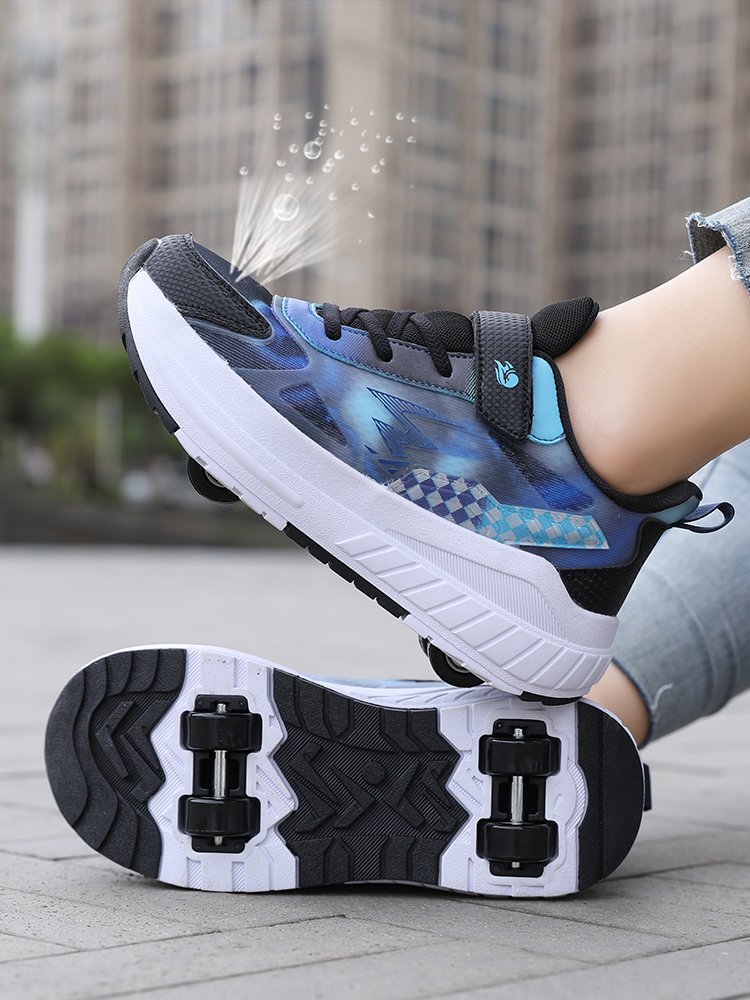 Four-wheeled invisible skates for boys with shoes taken by children