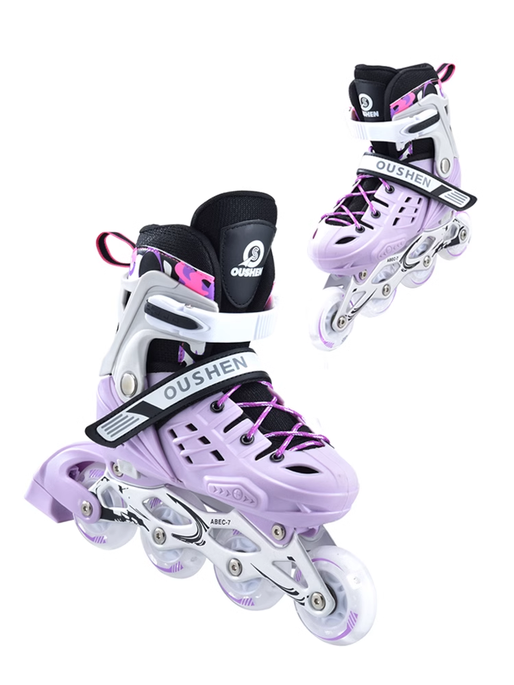 Roller skates, girls and boys starters, girls and boys, straight-on-a-wheeler, professional skater skating and dry ice