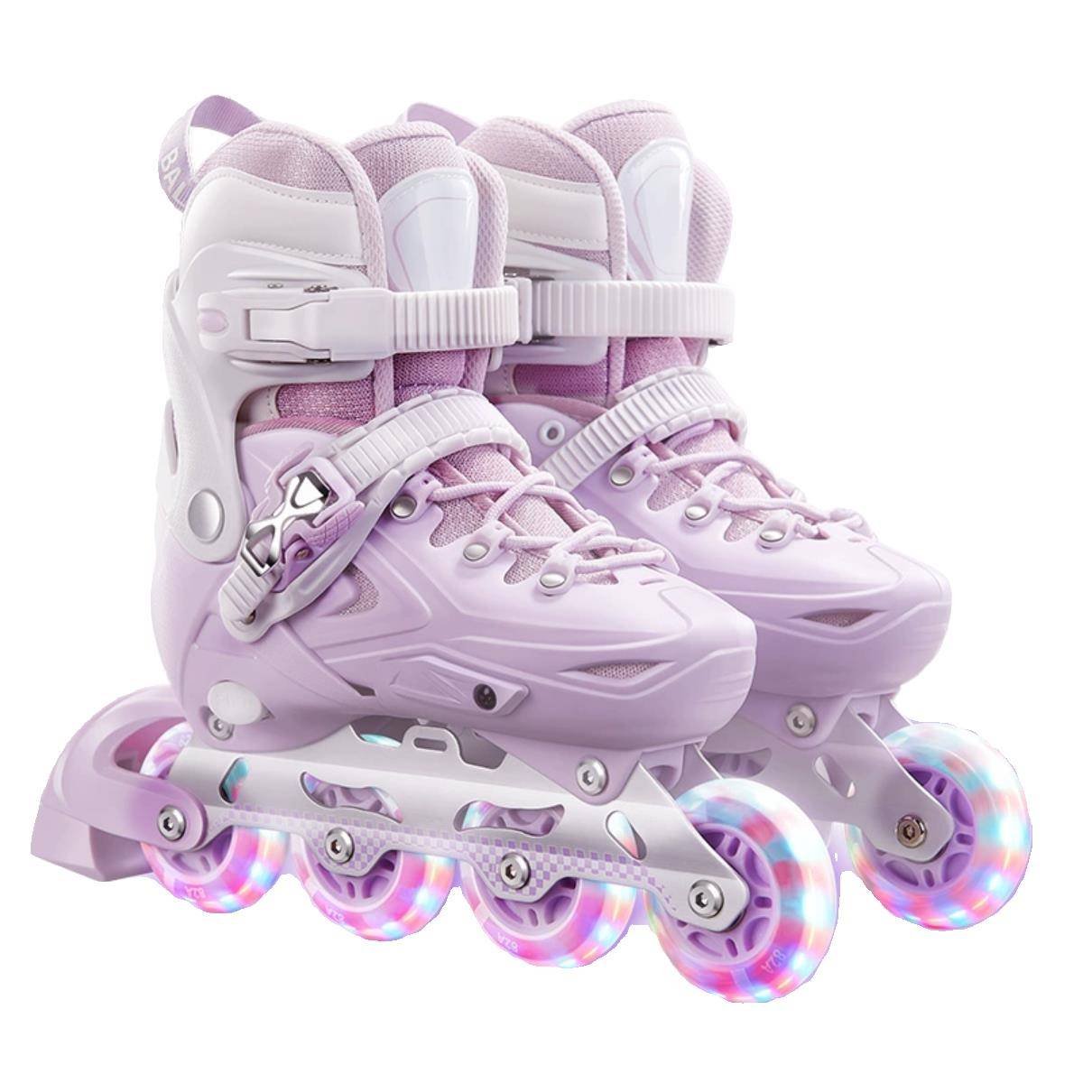 Roller skates, girls and boys starters, girls and boys, straight-on-a-wheeler, professional skater skating and dry ice