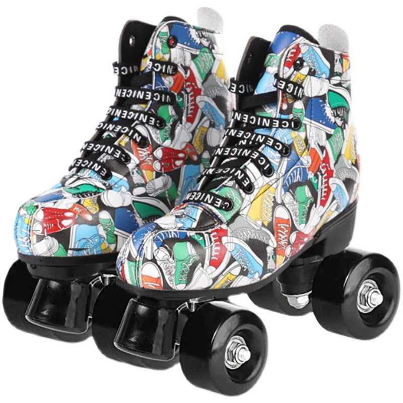 coconut wheel skates, two pairs of skates, two rows of night skates, children skating