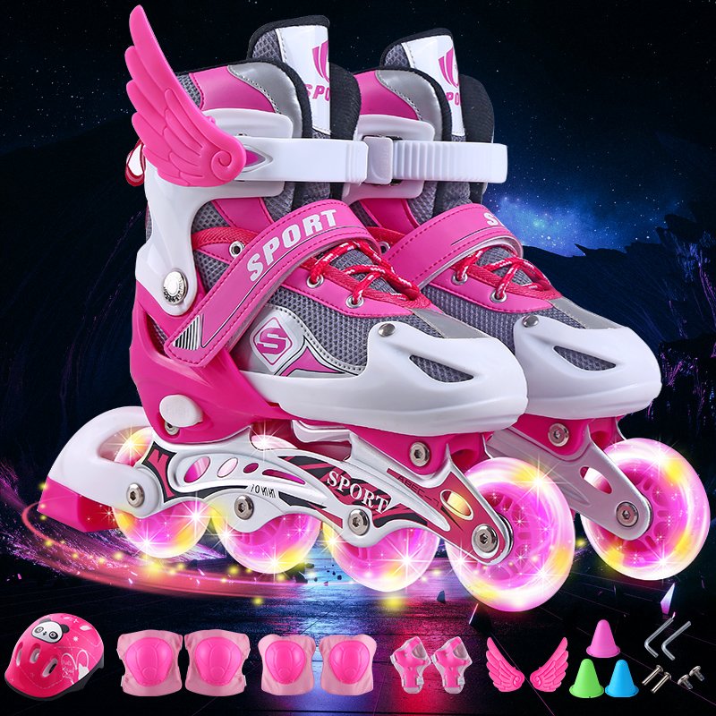 Decannon 3-7-11-13 year-old skater children with a full set of men and women straight-line wheel-lighted dry-skating shoes