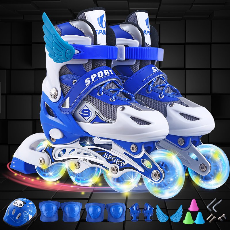Decannon 3-7-11-13 year-old skater children with a full set of men and women straight-line wheel-lighted dry-skating shoes
