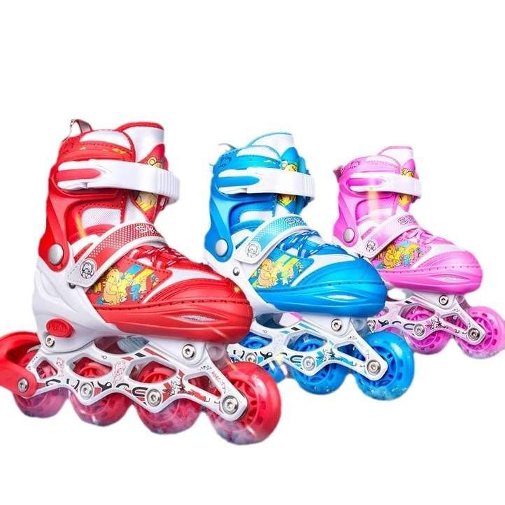 Official rice skating shoes for children aged 2-6-12 years, single rows of smoother skates for girls