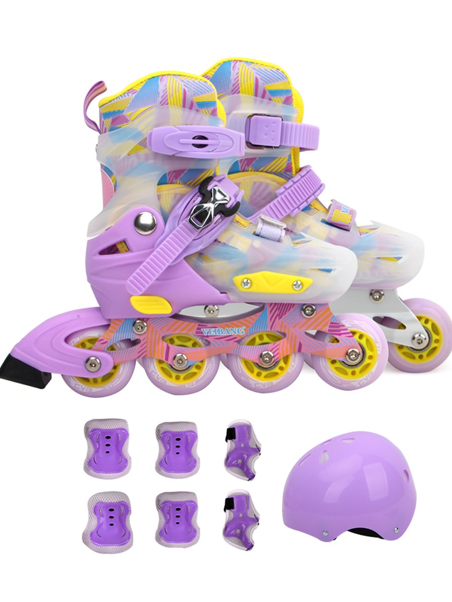 Wei Bong children's roller skates, boys and girls, straight-on roller skates, dry-shoe starters, radiant wheels