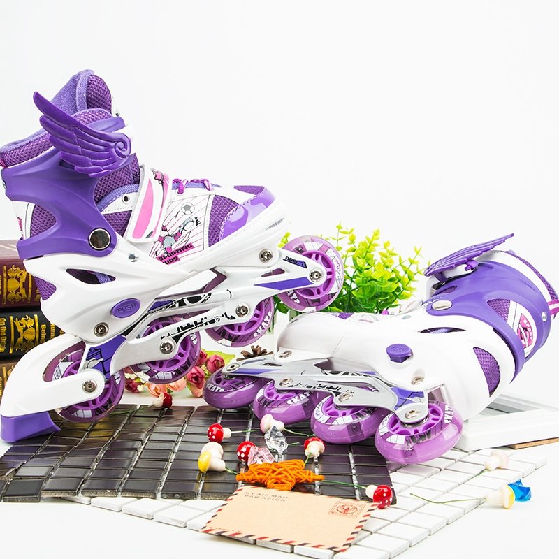 Decanon skater children with a full set of glittering and straight-air wheeled skater skates
