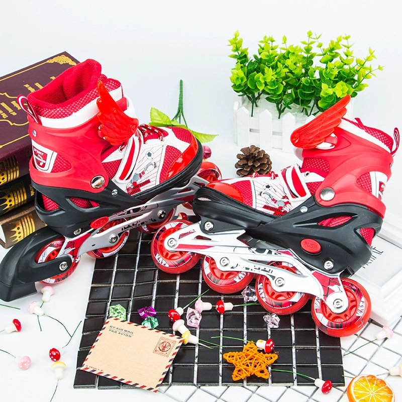 Decanon skater children with a full set of glittering and straight-air wheeled skater skates