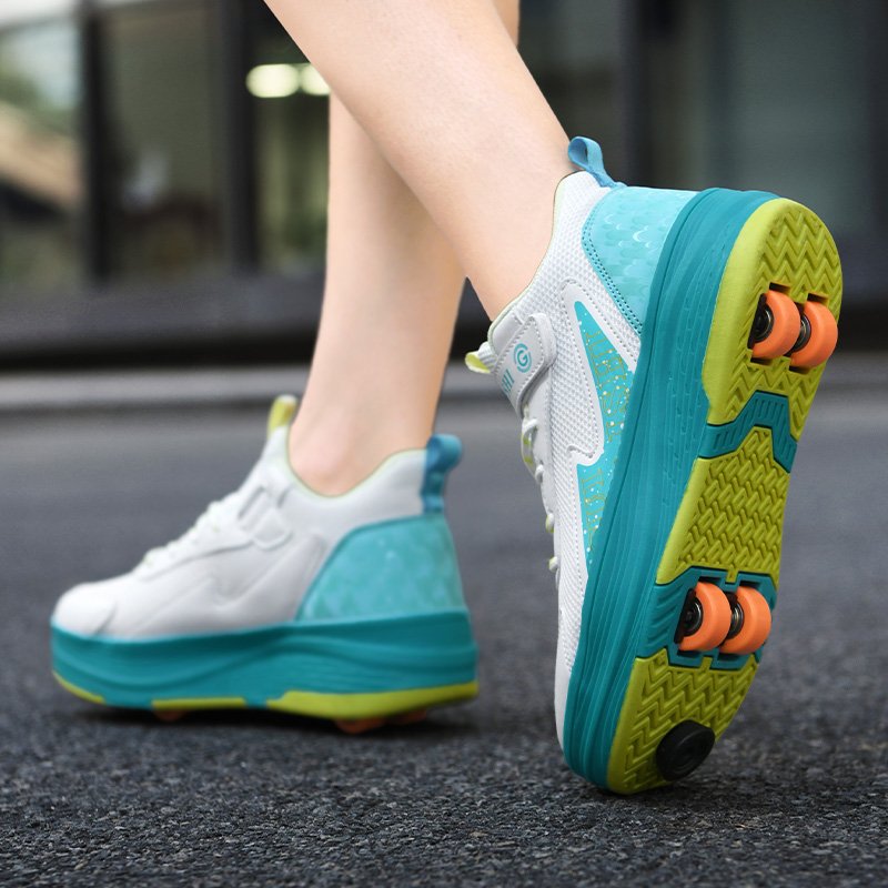 New Net Red Shoes Boys double-wheel skates, girls with four-wheel luminous slippers shrink