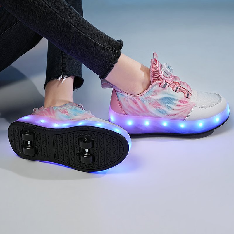 A new 2023 pair of shoes for girls and a red four-wheel princess boy