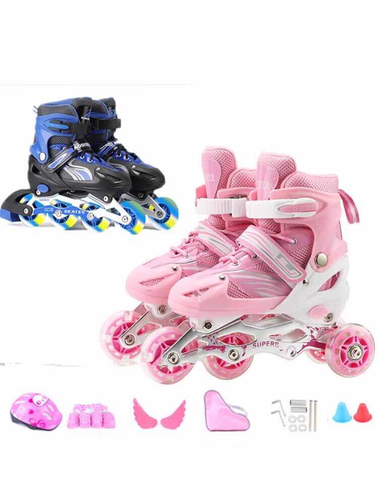 A single pair of rows for young girls aged 3-4-5-7-9-12 years, full-dressed roller skates children