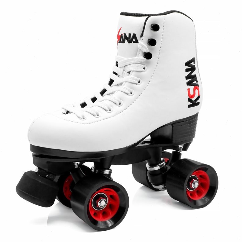 A four-wheeled pair of skating skates for adult men and women