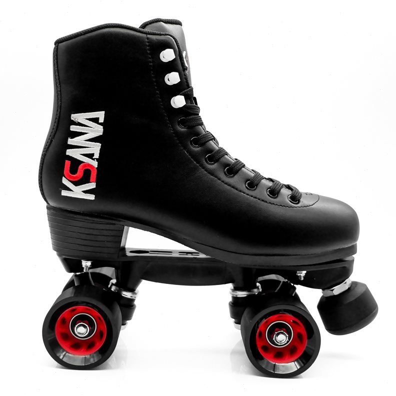 A four-wheeled pair of skating skates for adult men and women