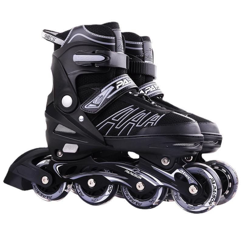 Small dollar skater beginners with a professional skater, boys and girls with eight full-flicker rollers