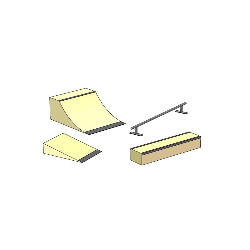 skiboard prop to jump a pole and toss arc arc arc, a box stool piston, space-designed slide prop