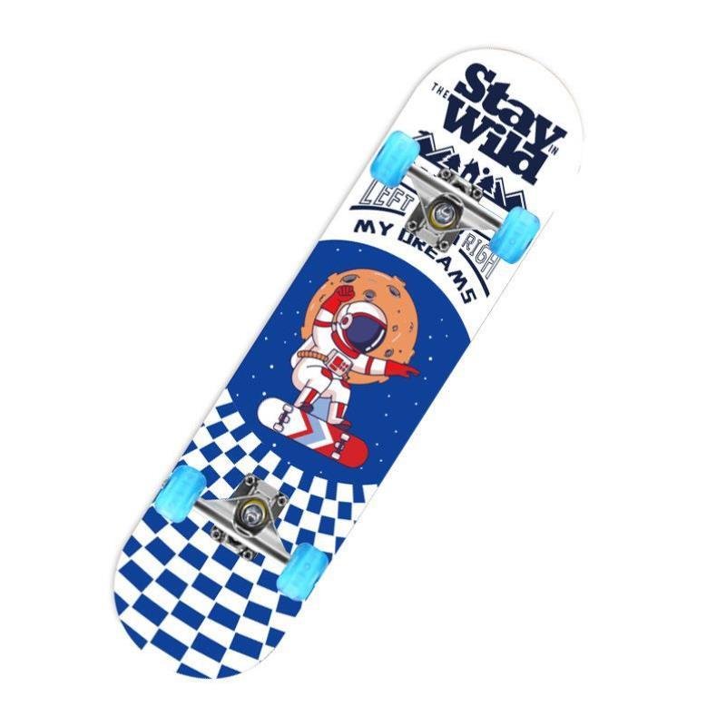 An adult male and female four-wheel skater beginner with double-barrel flasher and night-light road skater