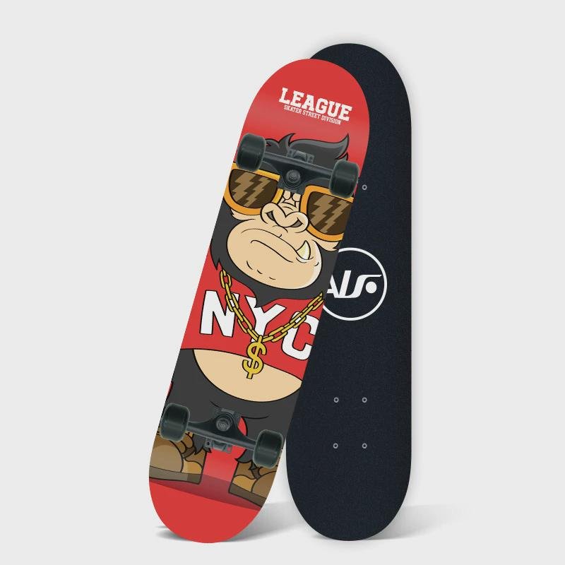 Two skateboard beginners, adult, male and female, and a professional skateboarding road
