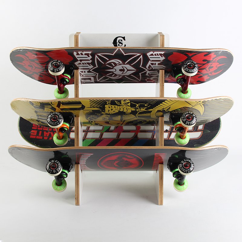 two-barrel skateboarded long-board electric skater board re-mounted multi-layered wood engraved wall hanger tied