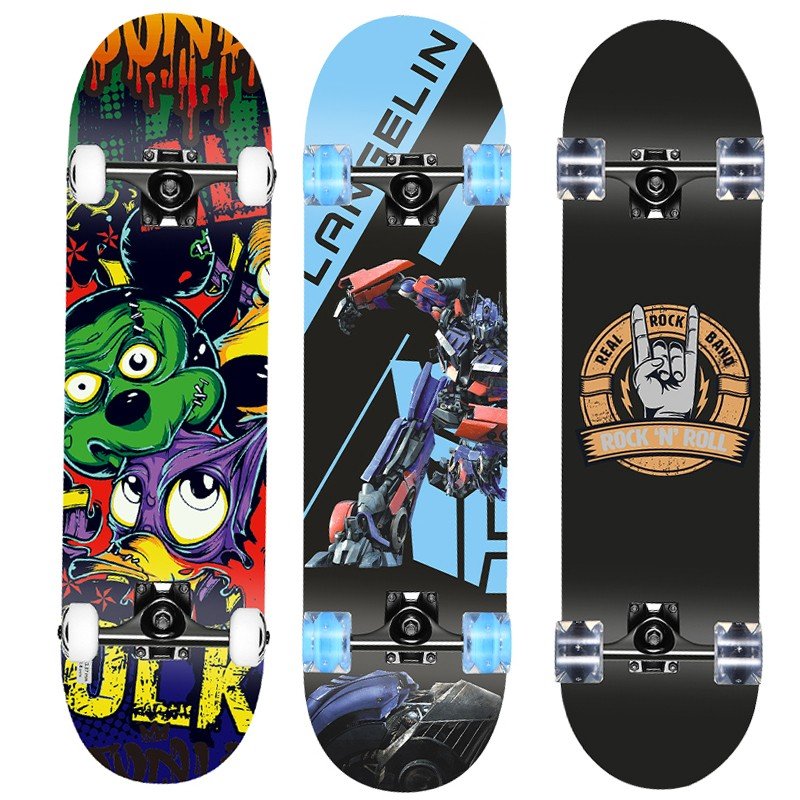 Skiboards with four-wheeled children's skating carts for young beginners, boys and girls, adult skating