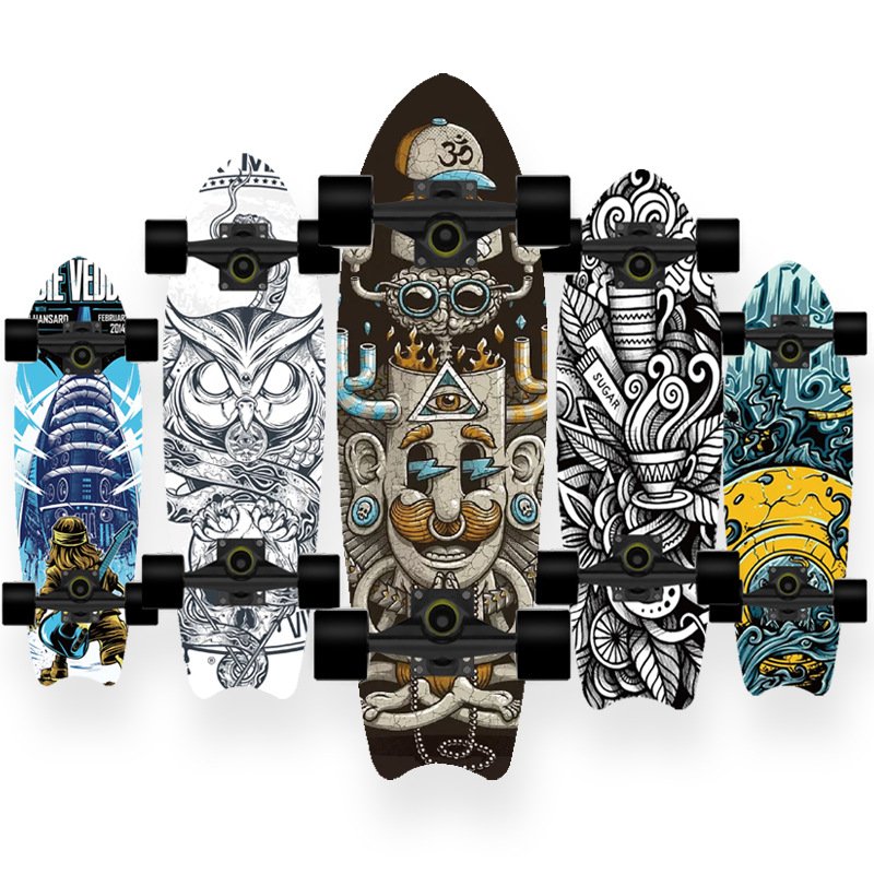 Fishboards swiped out the street, mammoth pedals, boys and girls first learned land surfboards