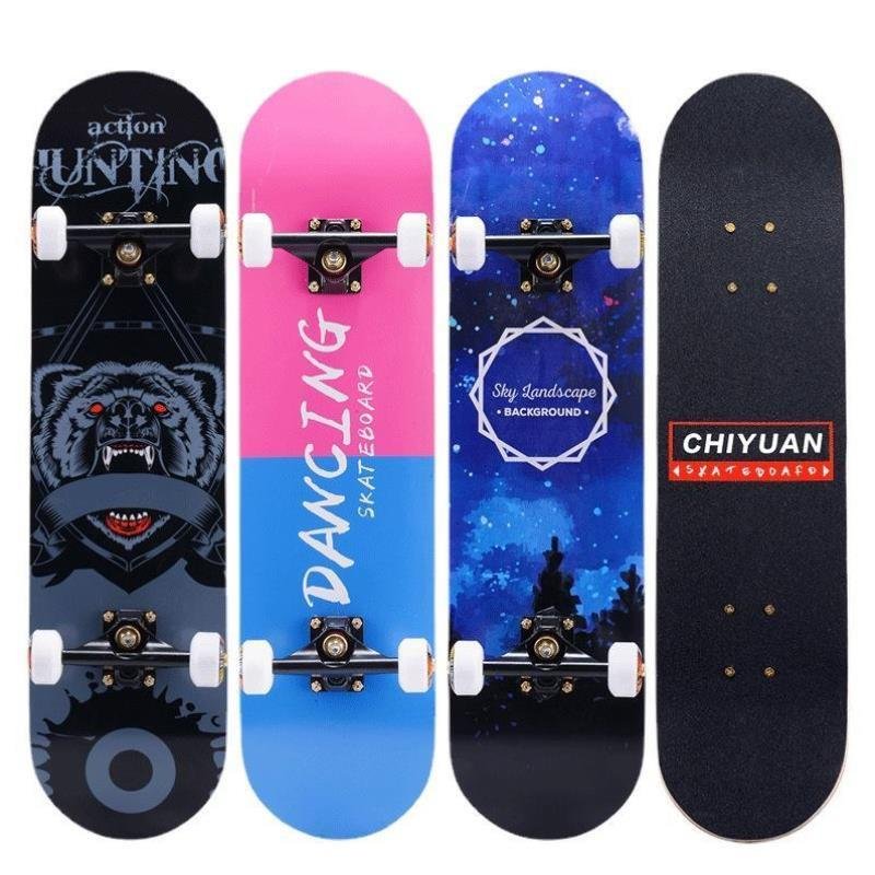 Two-scratch kids, four-wheeler, adult skateboards, young girls, 12 years old