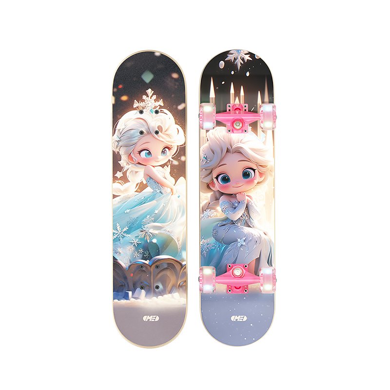 Skiker beginners, boys, girls, kids, walking in the street, four-wheeled, two-wheeled professional skater, aged 6-12