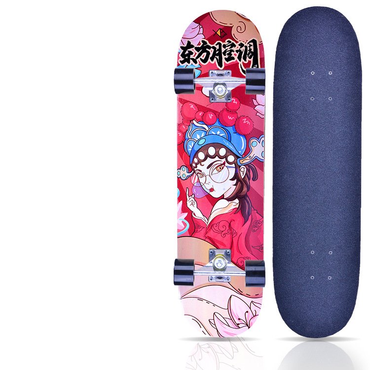 A four-wheeler skating scholar, an adult kid swipes a street skating cart, a mammal board factory