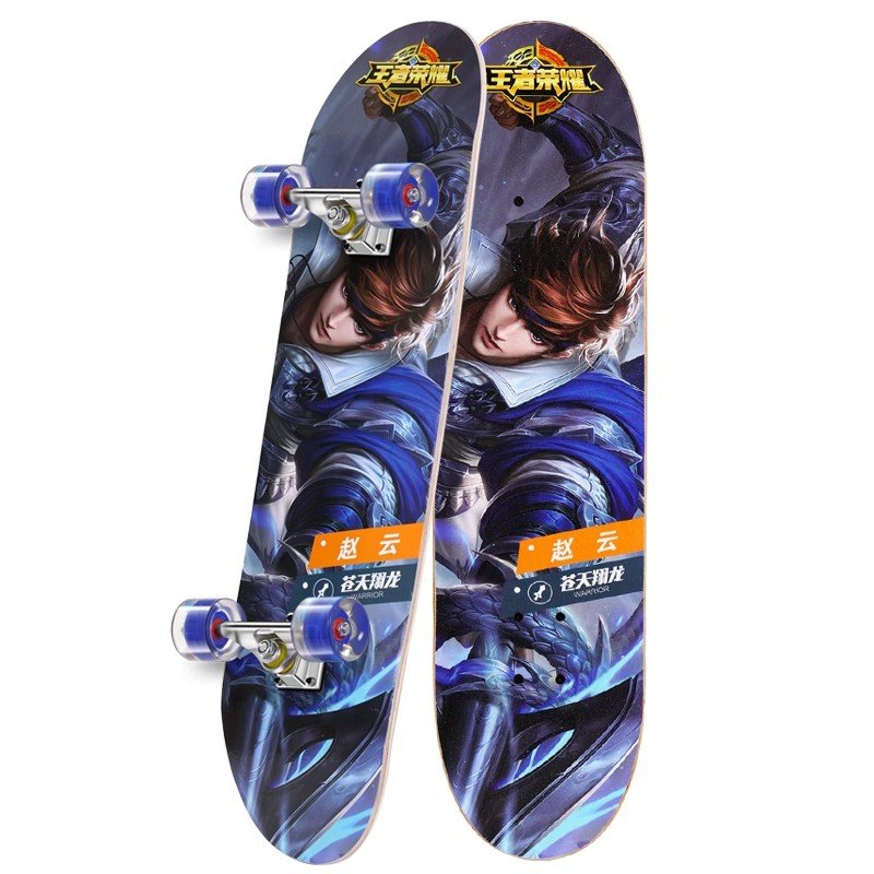 A new 2024-year-old kid skater beginner with a four-wheel-lighted double-barreled youth road