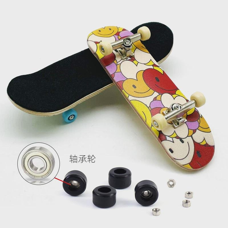 A finger skater's mammoth, two-array skateboards, a professional axle bearing children's toy, a wooden hand skater