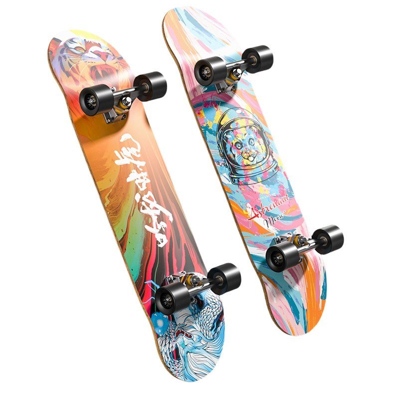 Ten boys and girls, eight pairs of four-wheeler skating carts, one for an adult and young skating professional