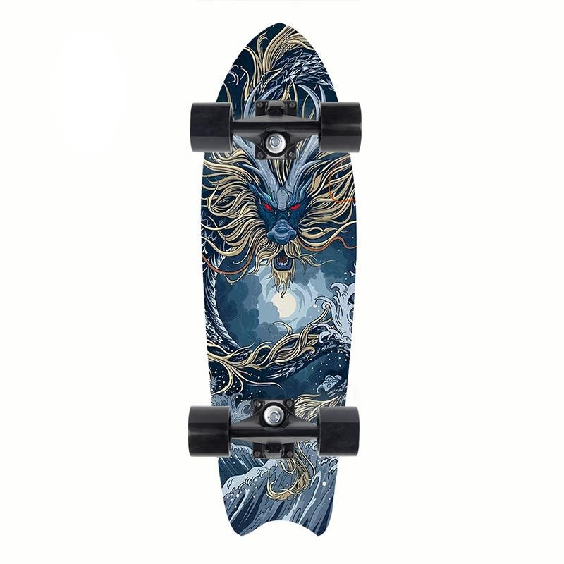 Skiker beginner girl, adult fishboard boy, swipe the street, four-wheeler skateboard