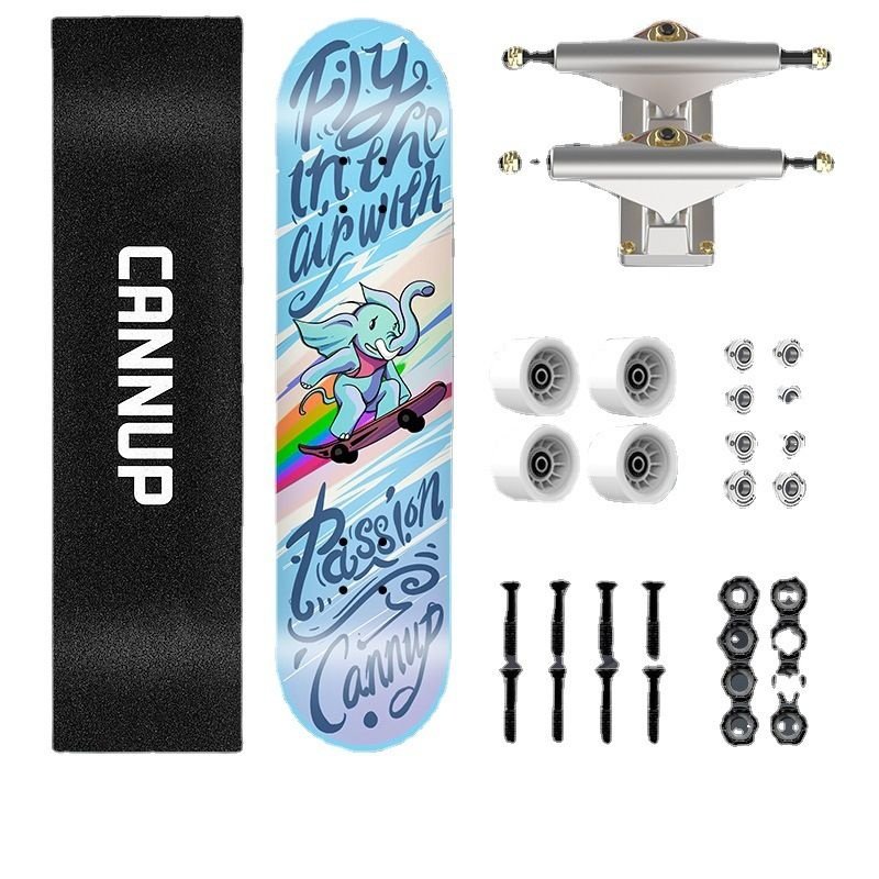 Professional skateboards beginners, male and female, generate a four-wheeler for young adults and children on the street
