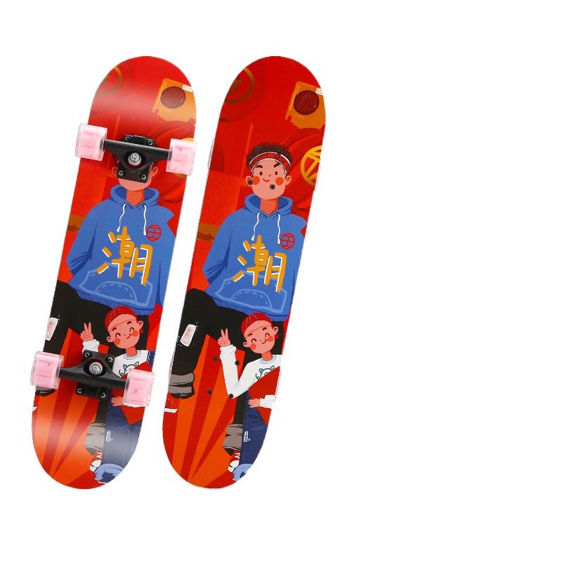 Skiboard children, boys and girls, come to school with young people in their prime, four-wheeled professional skateboards