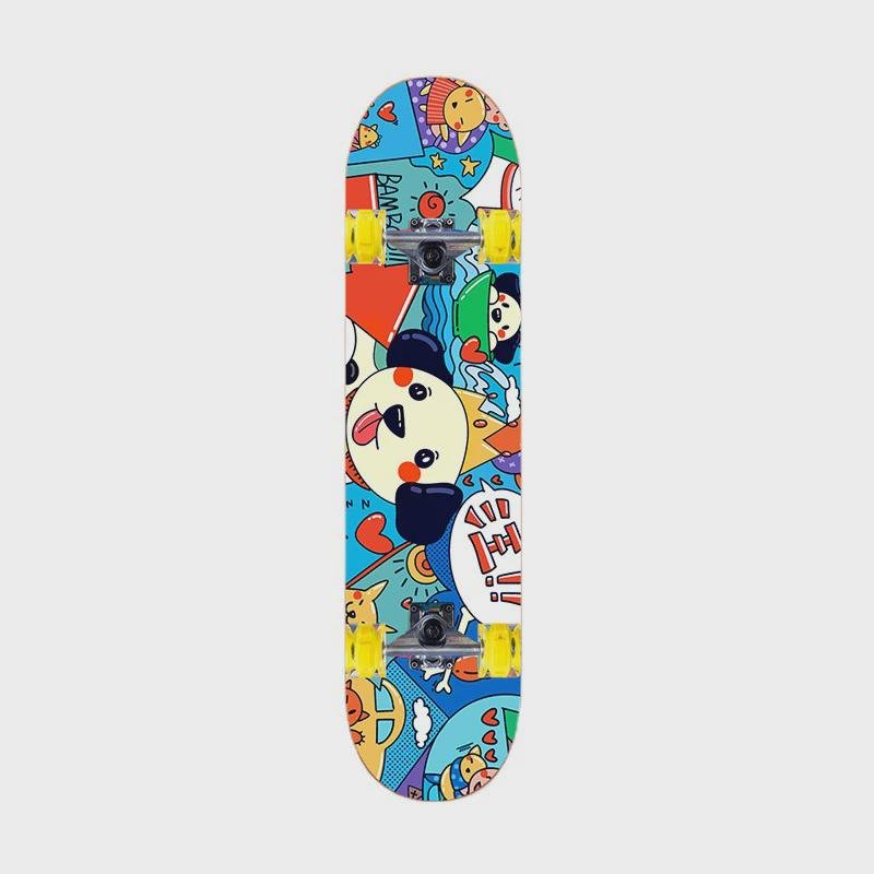 Two skateboard adult boys and girls, and a four-wheeler skateboard-screw-scratch-scratch-scratch-scratching