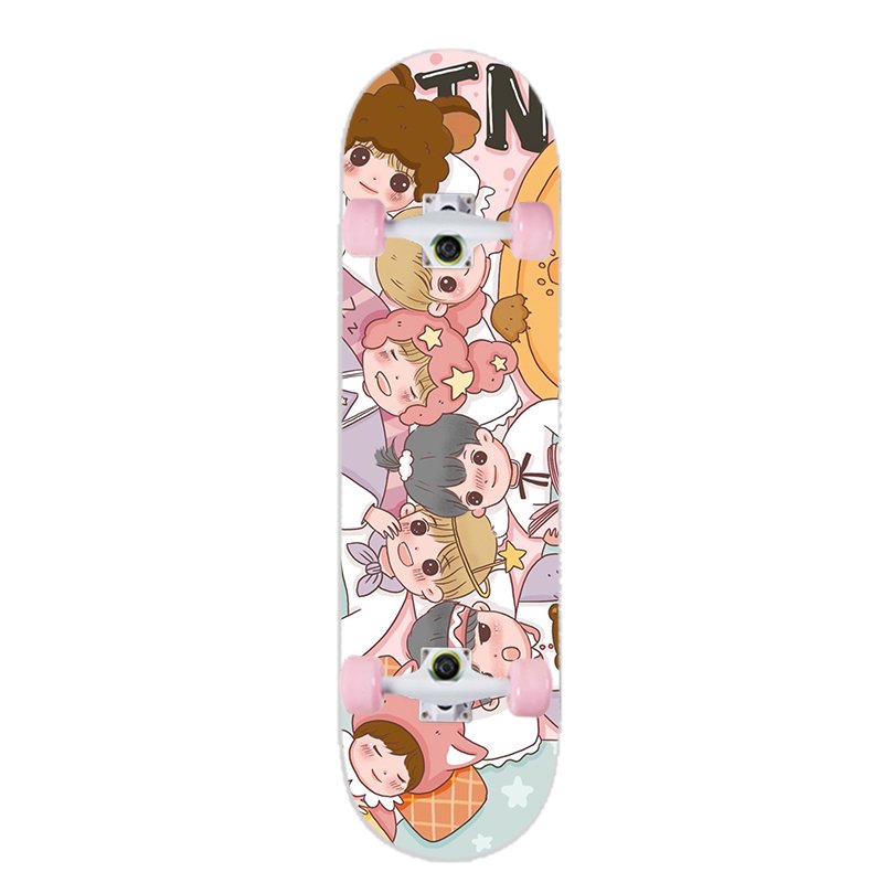Carvale skateboards beginner, cute girl, second-time cartoon girl, pink, four-wheeler
