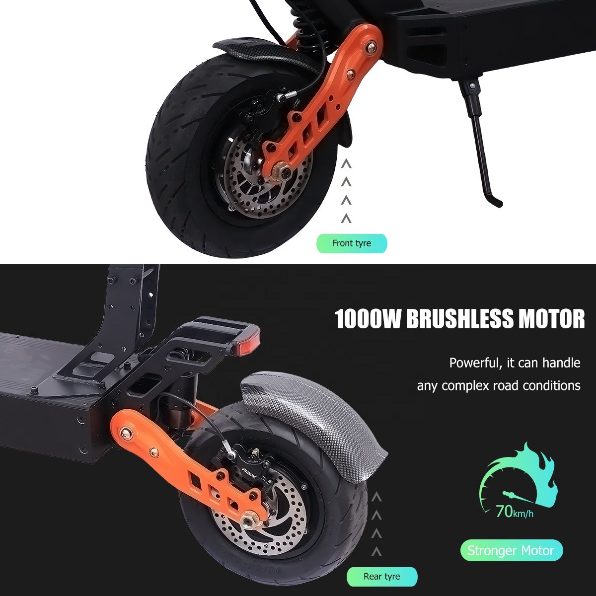 Stock Quick Foldable 11inch 1000W 48/52V 55km/h Off-road Electric Scooters