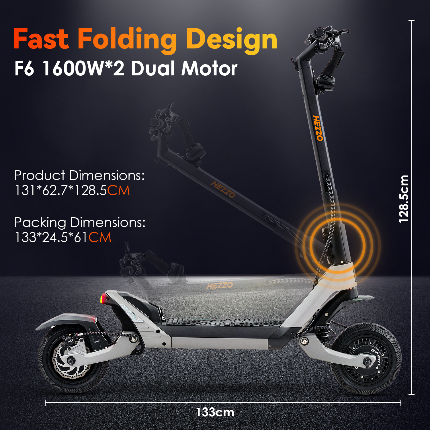 HEZZO New Design F6 Racing Escooter 10inch 60v 3200W Dual Motor 23AH Long Range Off-road Electric Scooter EU US Warehouse