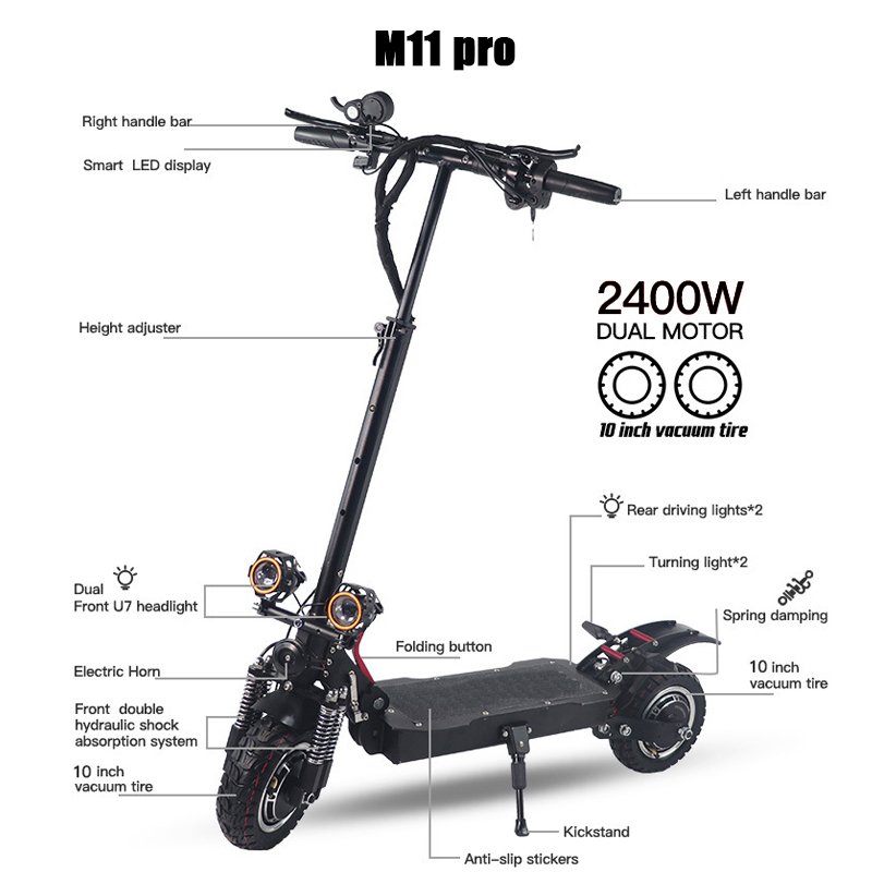 M1 pro Dual Motor 60v22.5ah Foldable 10inch Off Road Tire Adult Electric Scooter 2000w/2400w