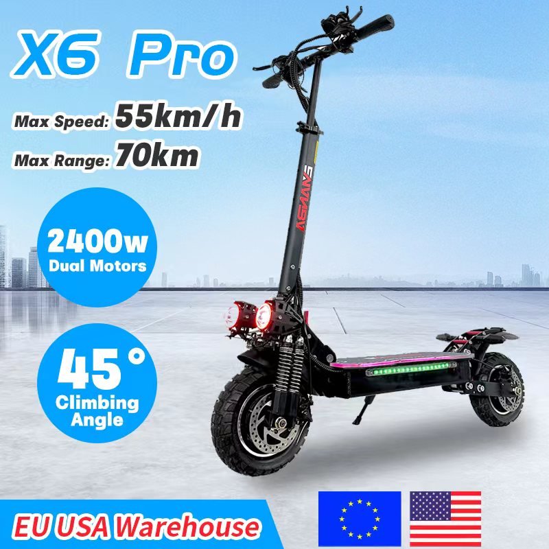 X6 PRO EU UK US Warehouse Stock 10 Inch Folding Electric Scooter 2400W Dual Motor Fast Speed 21Ah 150kg 1200W Two Unisex