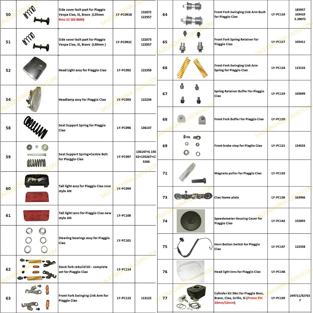 High Quality Scooters Spare Parts Piaggio Ciao 50cc 2 Stroke Engine Spare Parts with caring service