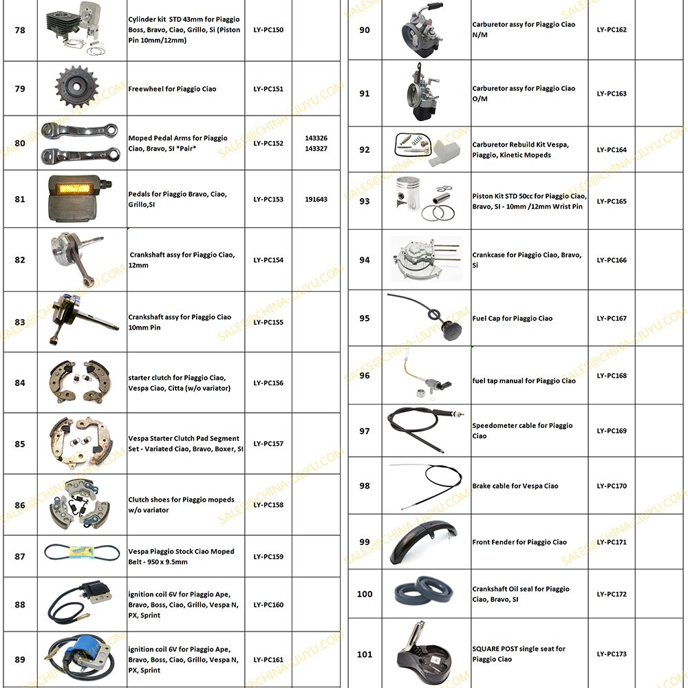 High Quality Scooters Spare Parts Piaggio Ciao 50cc 2 Stroke Engine Spare Parts with caring service