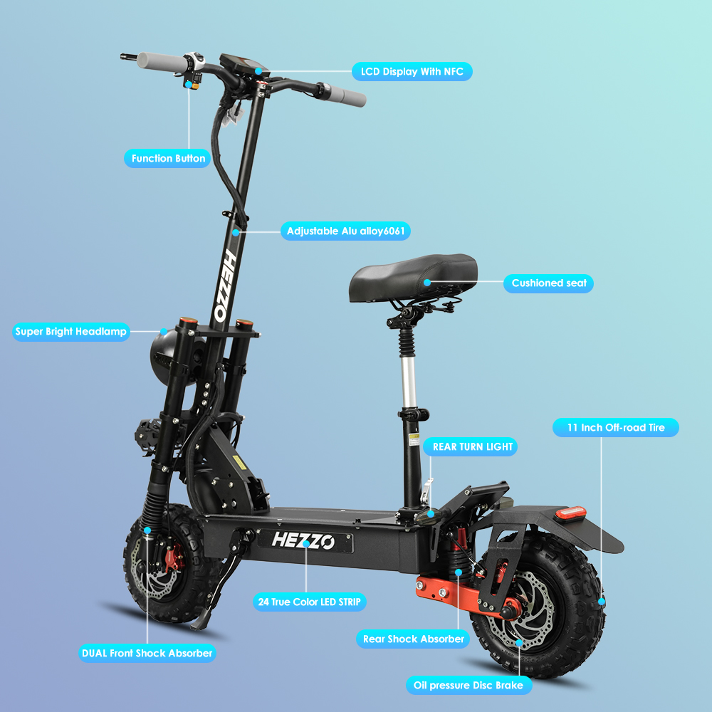 High speed best quality 11inch fat tire strong power off road kick electric scooter 6000W 5600w 60v 45ah with seat for adult