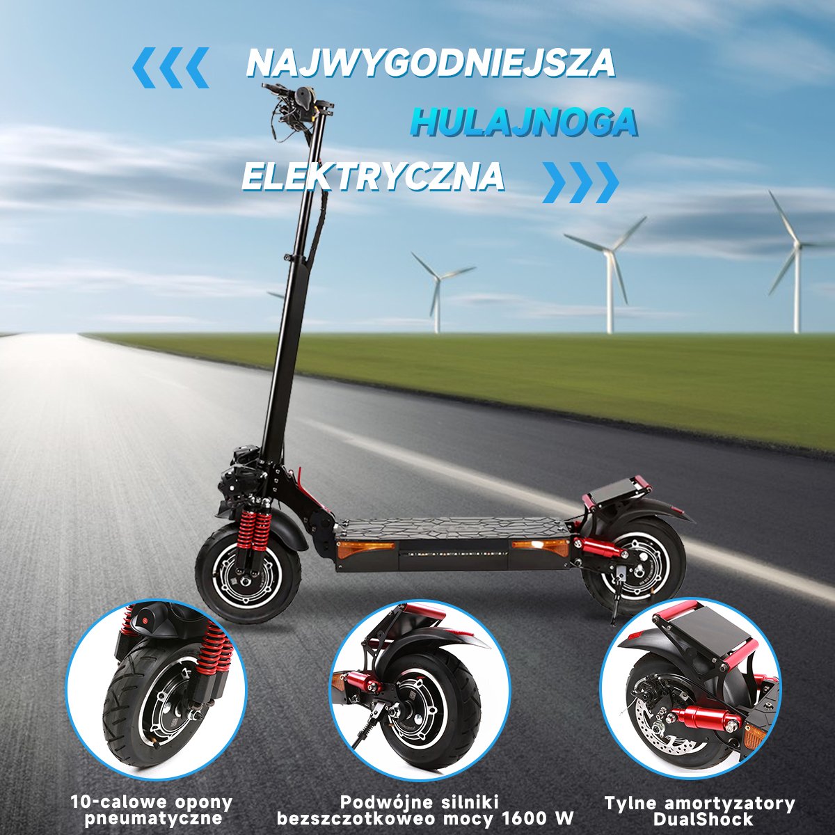 New 1200W 17.5Ah 10Inch Foldable Electric Unicycle Scooter China-Made Portable Self-Balancing Device with Rear Protector Parts