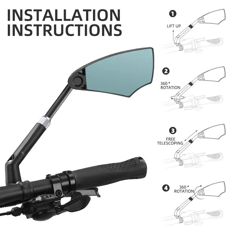 WEST BIKING Anti-Glare Bicycle Rearview Mirror Telescopic Adjustable Handlebar Rear View Mirror MTB E-Bike Scooter Parts