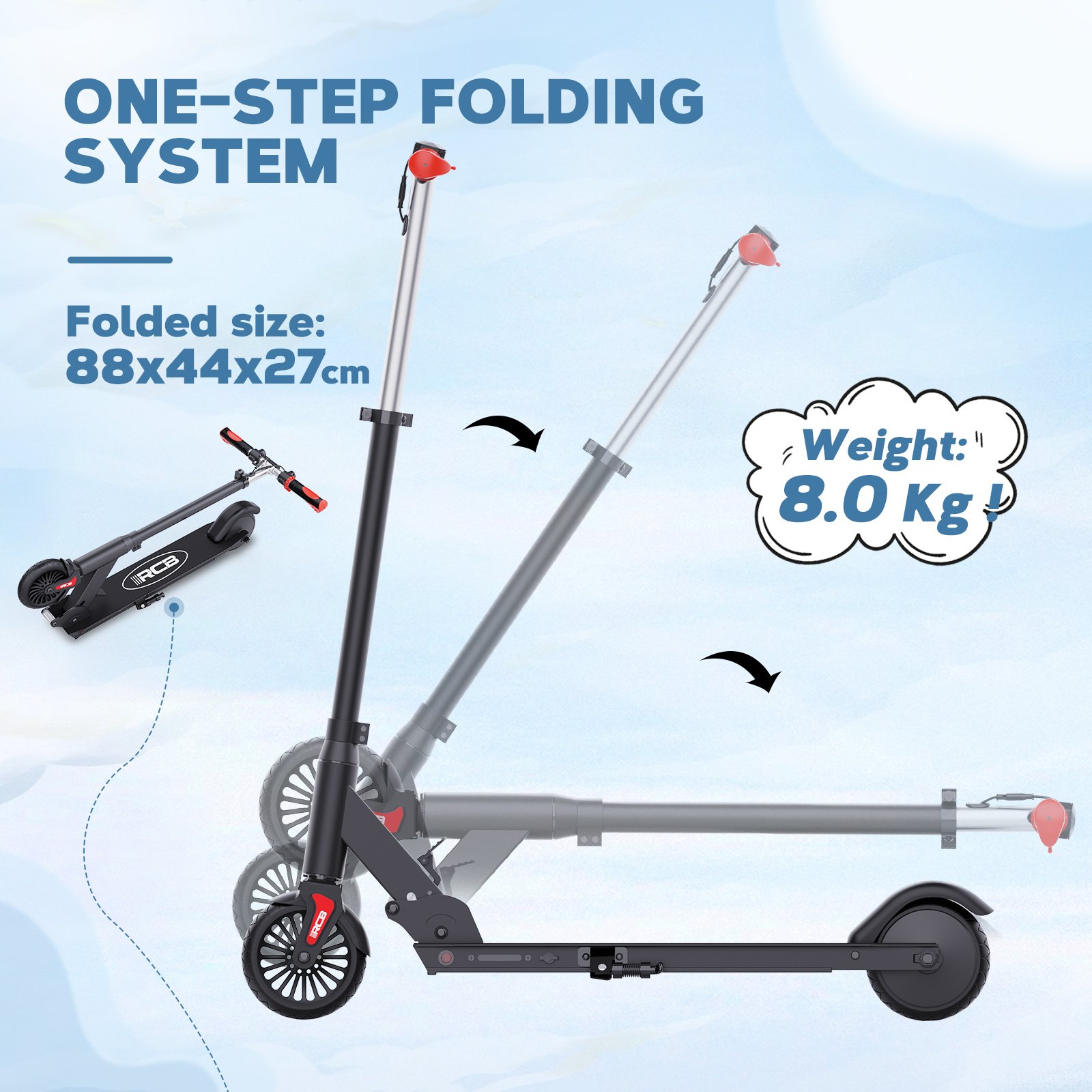 EU warehouse RCB 350w 7.5ah 36v led foot balancing scooter 2 wheel kids scooter folding kick kids electric scooter wholesales