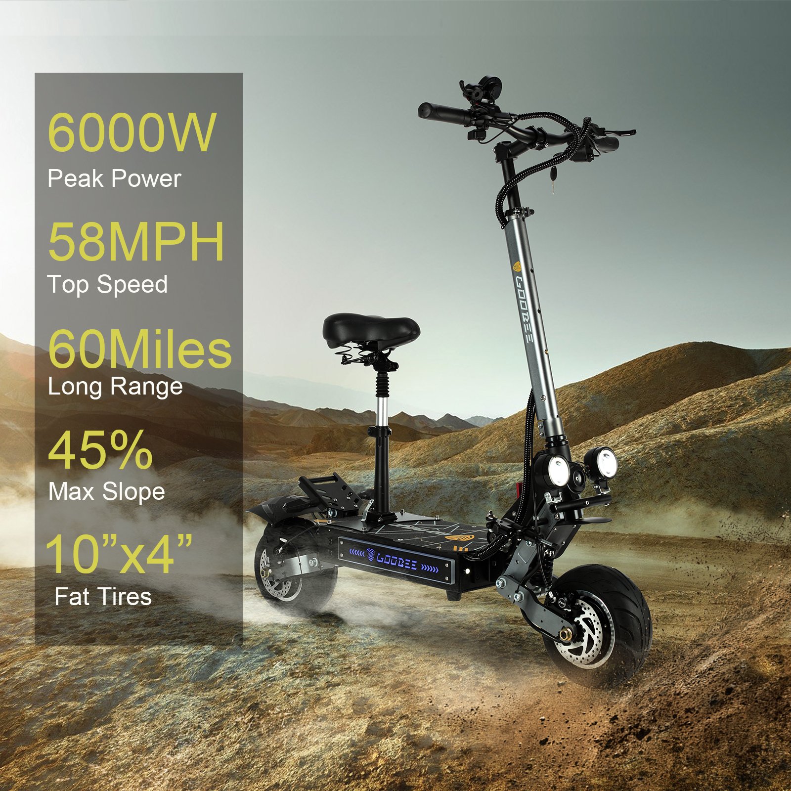 6000W electric scooter adults up to 58MPH 100KMH off road fat tire electric scooters with seat in EU USA warehouse