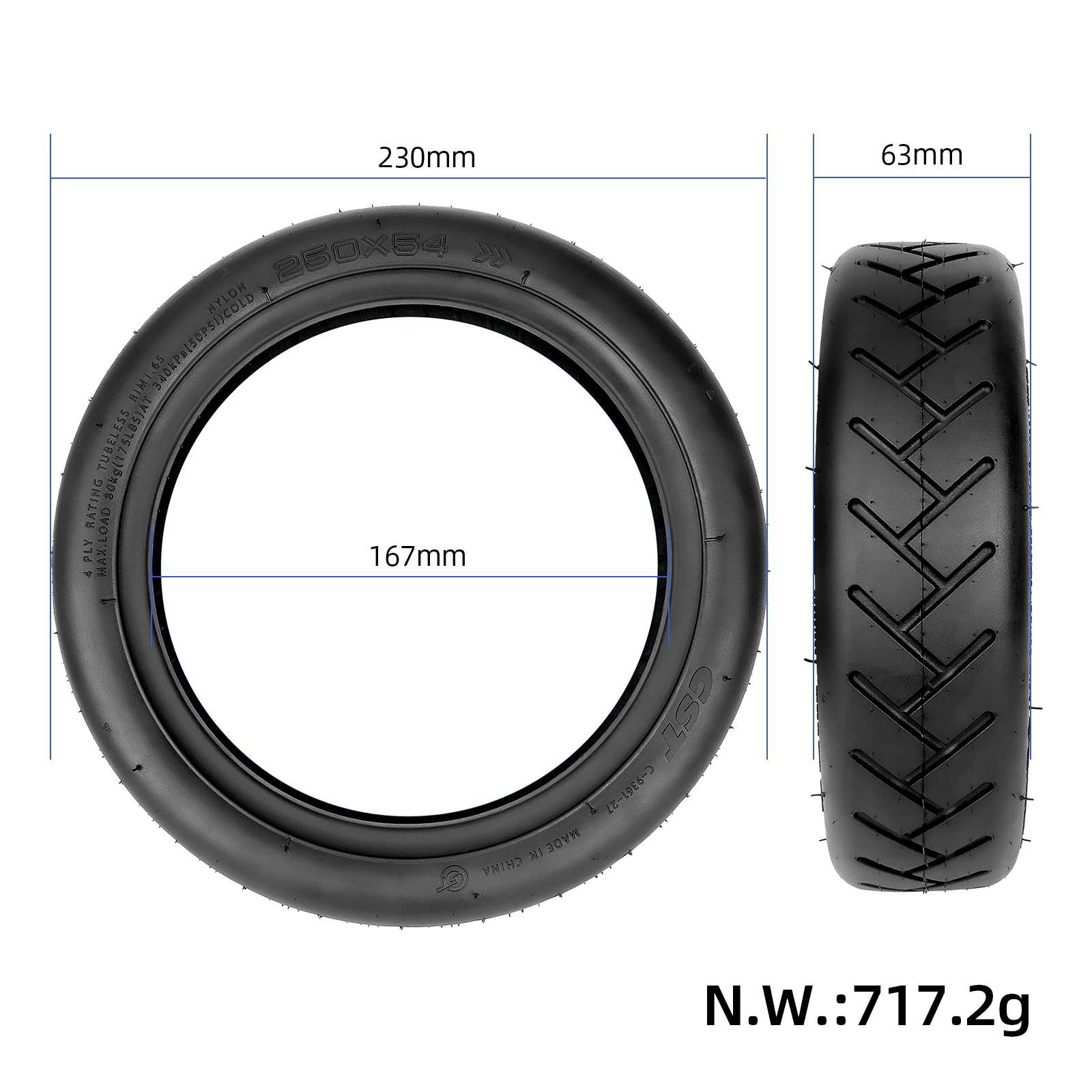 250*54 Self-repairing Tubeless Tire with Goo 10 Inch Vacuum Tires Fit for Xiaomi 4/4Pro/4Lite Scooter Wheel Tyre Parts