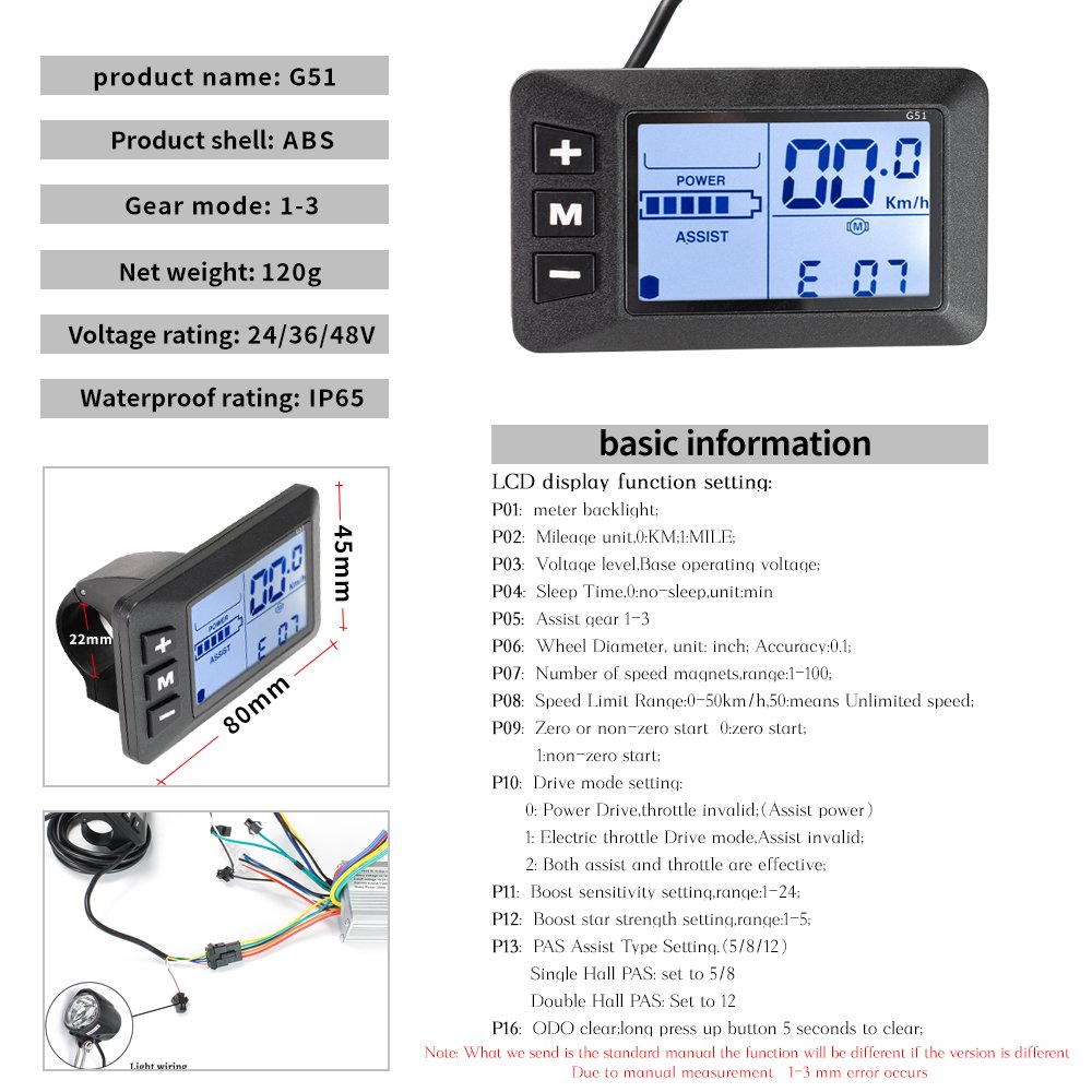 G51 24V 36V 48V 250W 350W 500W Waterproof Motor Brushless Controller ELectric Scooter LCD Display