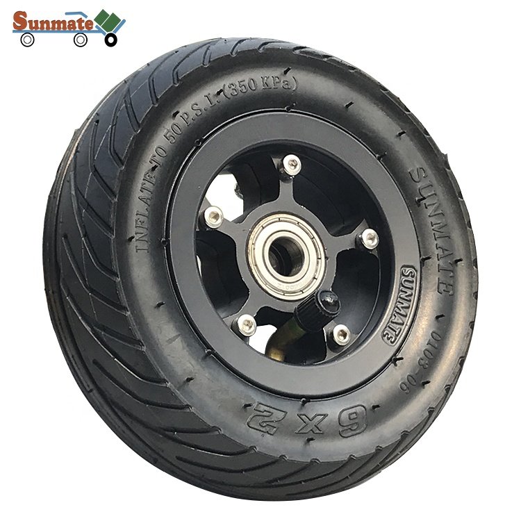 Multi colour 6 inches 150*50 pneumatic wheel for skateboard with full aluminium rim and spoke available 8/10/12 mm bearing